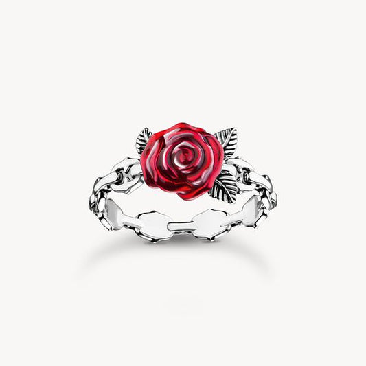 Thomas Sabo Sterling Silver Romance Red Rose Size 54 TR2482-664-10