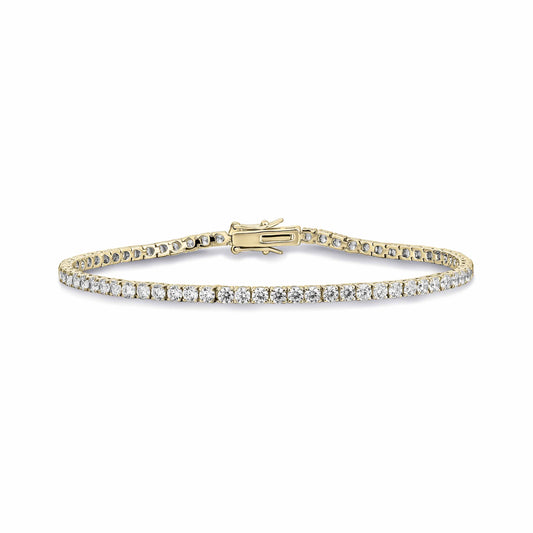 Sterling Silver Yellow Gold Plated 2.5mm Cubic Zirconia Claw Set Line Bracelet