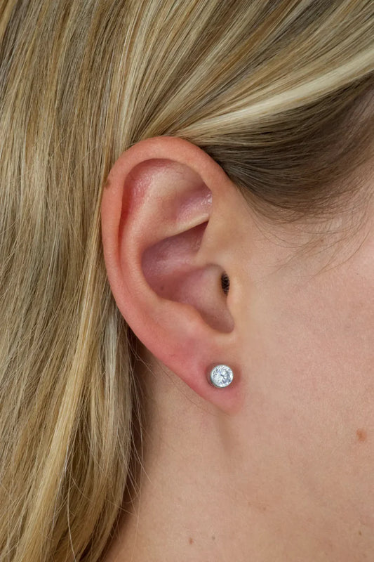 Tish Lyon Round Rubover Moissanite Titanium Stud Earrings