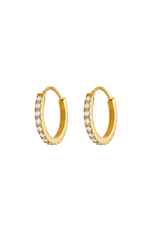 Tish Lyon Yellow Gold PVD Titanium Crystal Hoop Earrings 12mm Medium