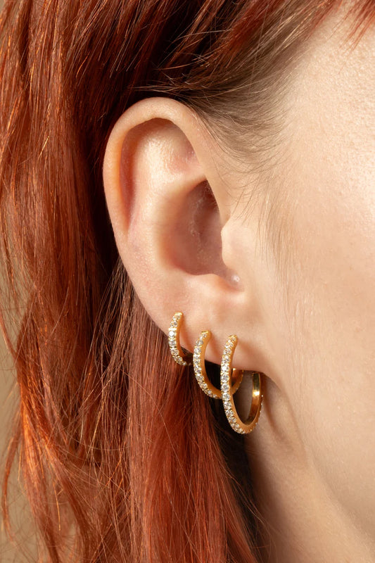 Tish Lyon Yellow Gold PVD Titanium Crystal Hoop Earrings 18mm Large