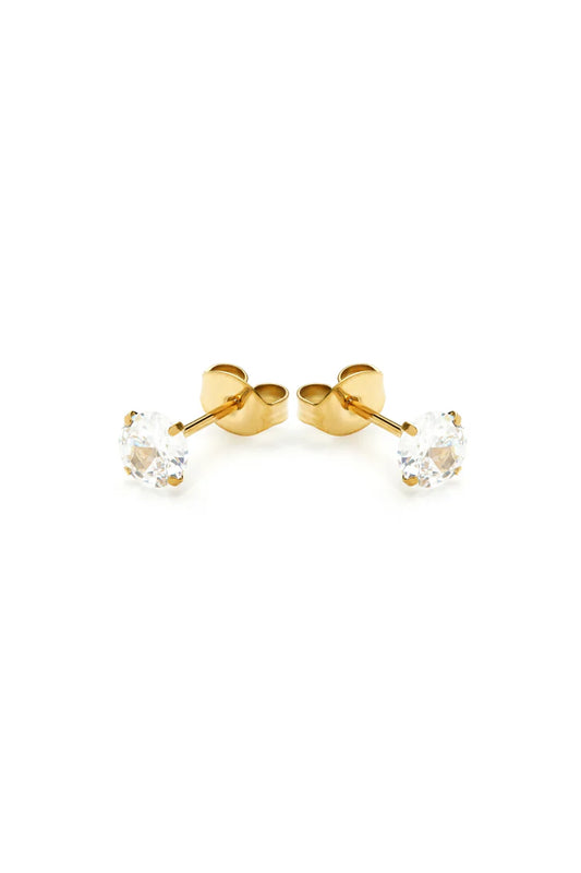 Tish Lyon Yellow Gold PVD Round Claw Moissanite Titanium Stud Earrings
