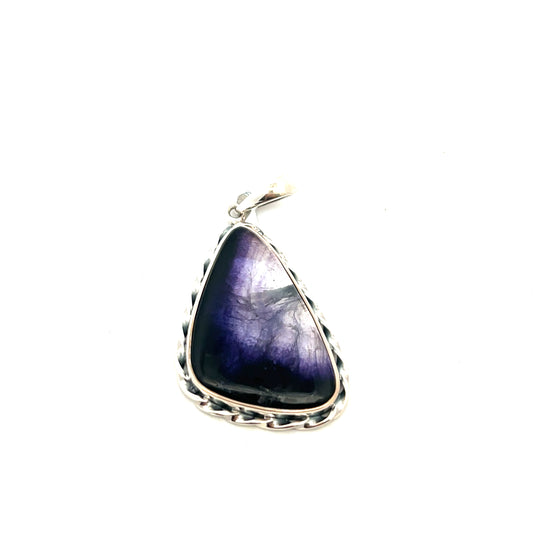 Derbyshire Blue John Sterling Silver Unique Twisted Edge Pendant