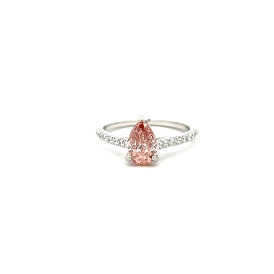 Platinum Laboratory Grown Pink Pear Cut Diamond Ring Size M