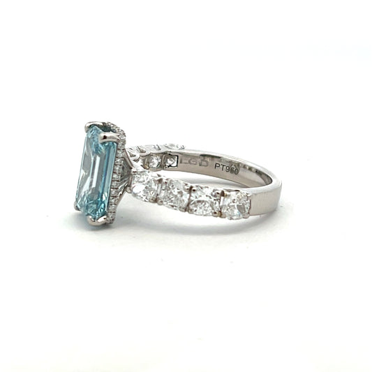 Platinum Laboratory Grown Fancy Intense Blue Emerald Cut Diamond with Laboratory Grown Diamond Shoulders Size R
