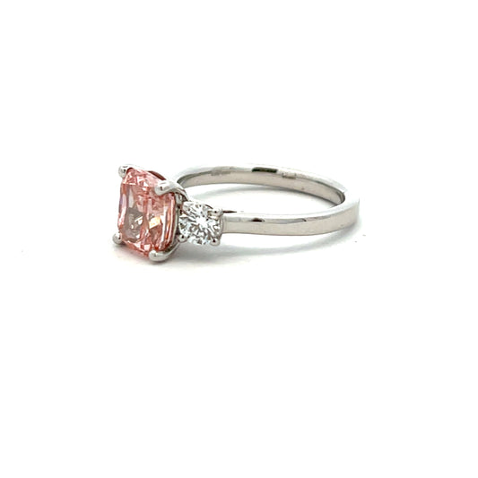 Platinum Laboratory Grown Pink Cushion Diamond Ring Size M