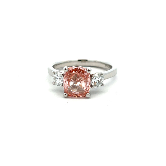 Platinum Laboratory Grown Pink Cushion Diamond Ring Size M