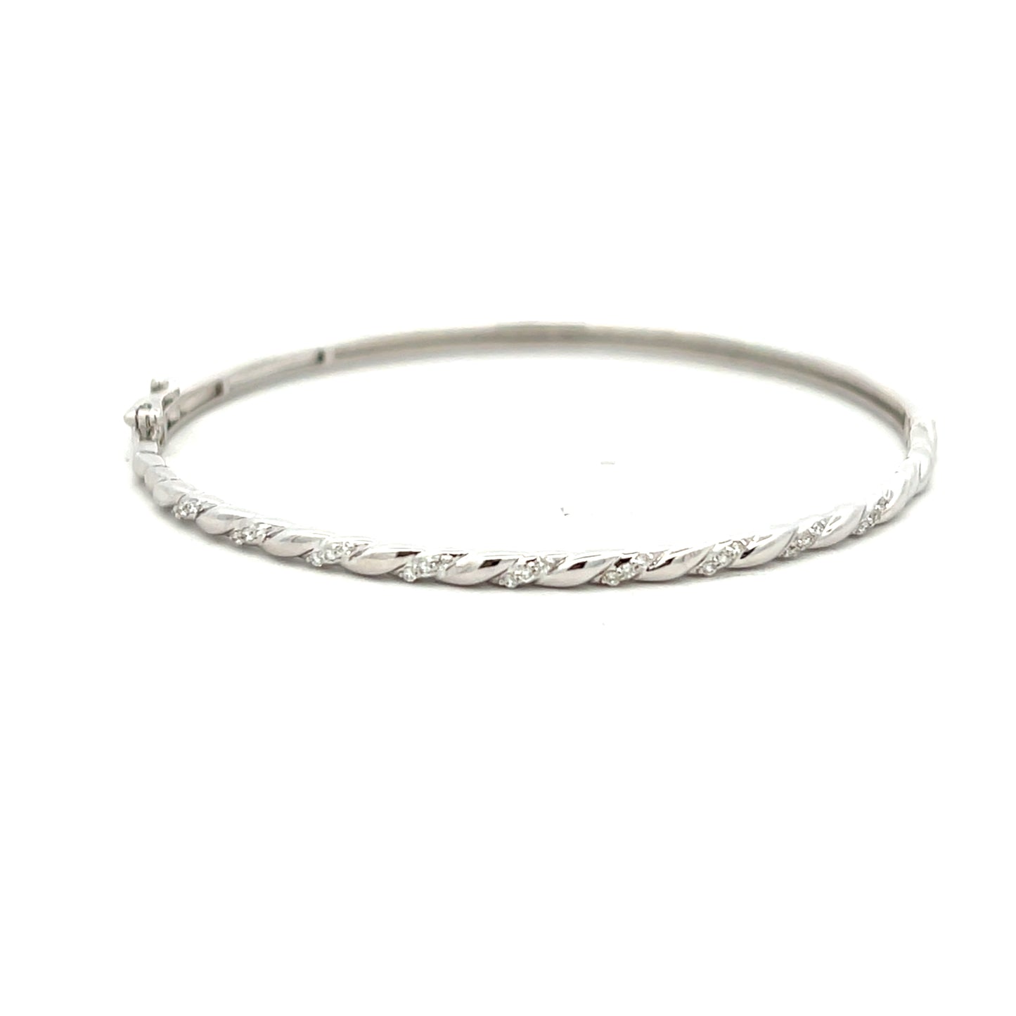 9ct White Gold 0.13ct Diamond Twist Hinged Bangle