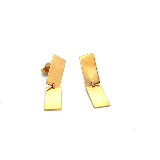 9ct Yellow Gold Double Plate Dropper Earrings