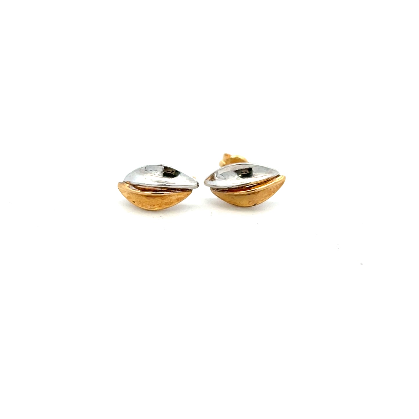 9ct White and Yellow Gold Two Strand Leaf Stud Earrings