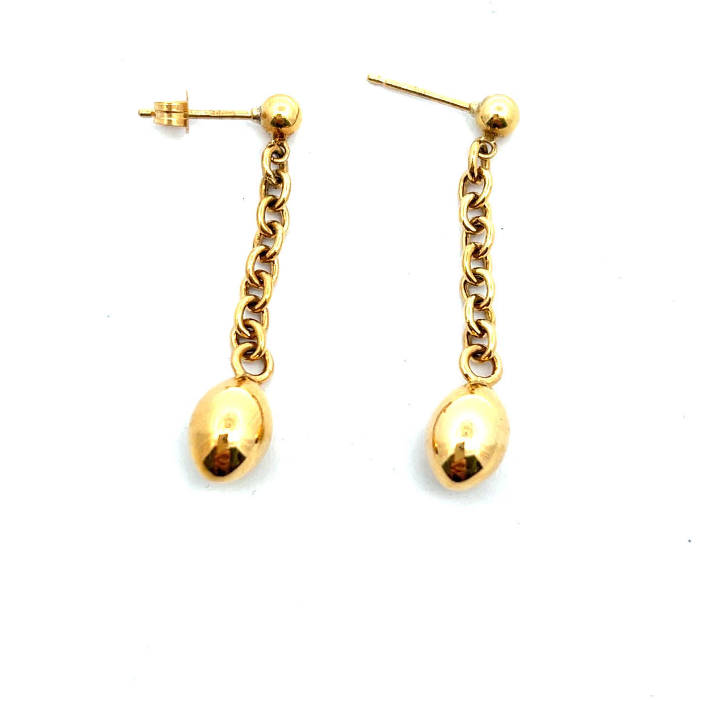 18ct Yellow Gold Oval Bead Trace Drop Earrings