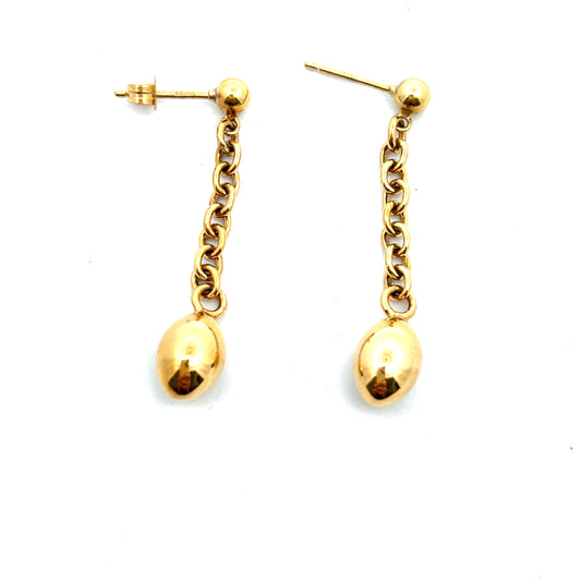 18ct Yellow Gold Oval Bead Trace Drop Earrings