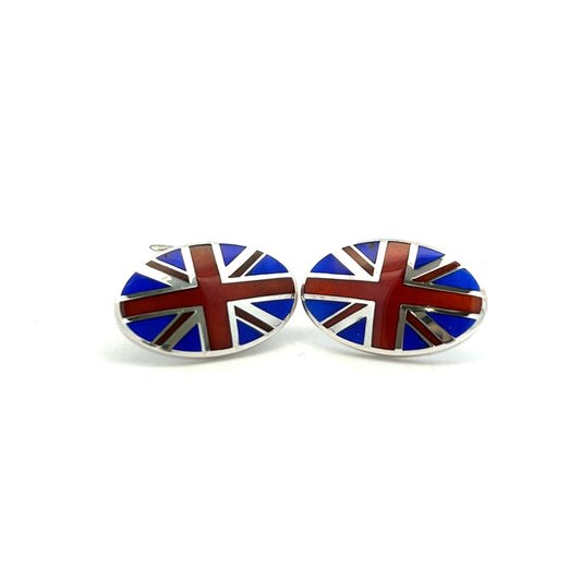 Sterling Silver Oval Union Jack T Bar Cufflinks