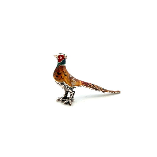 Saturno Sterling Silver Enamel Pheasant Mini Figurine