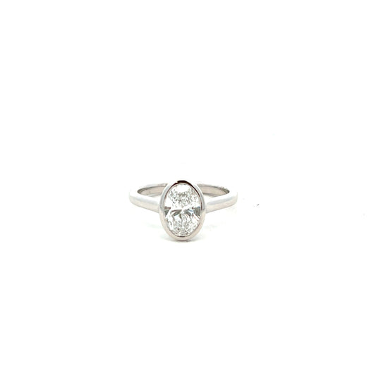 Platinum Laboratory Grown Diamond 1.51ct Oval Cut Bezel Set Ring Size M