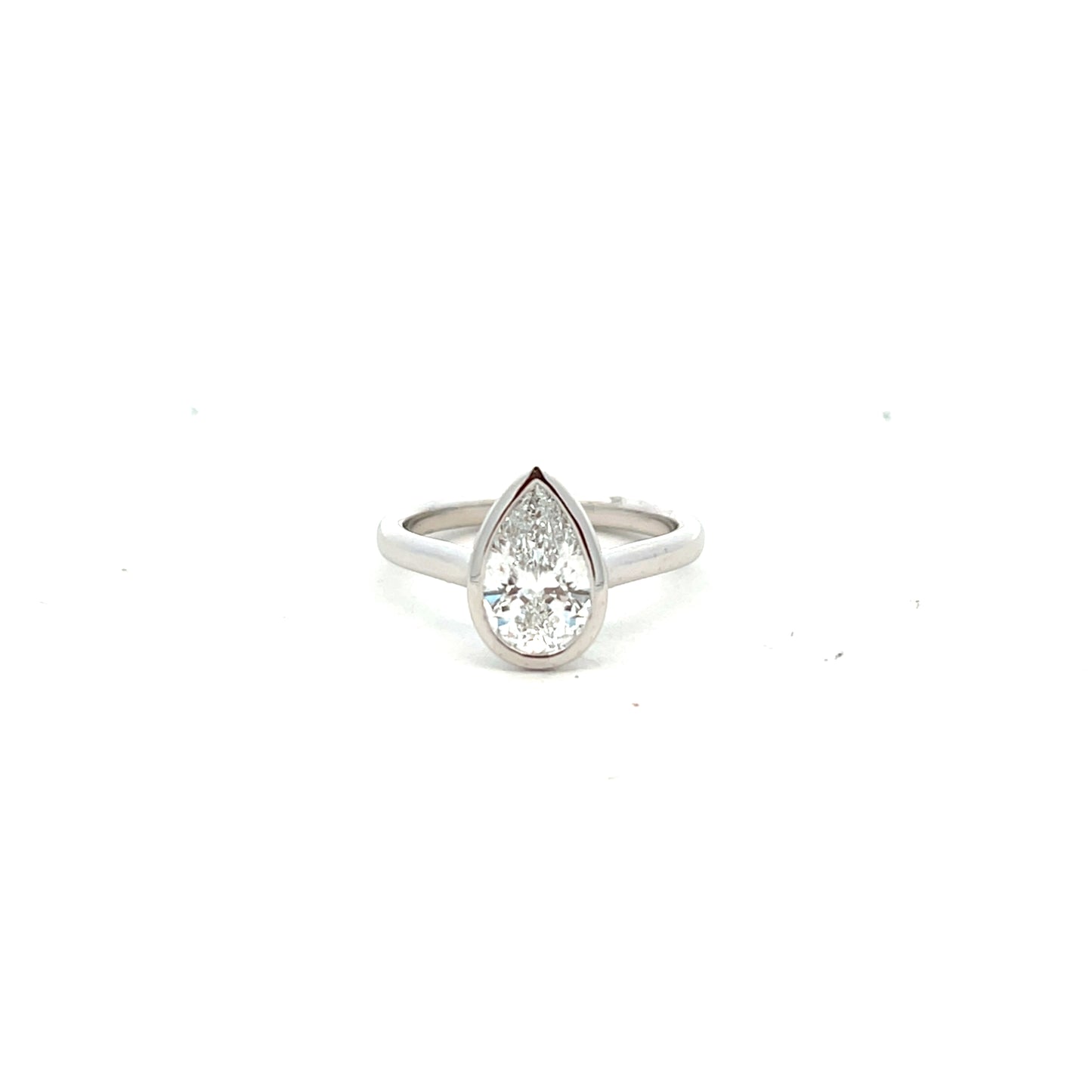 Platinum Laboratory Grown Diamond 1.57ct Pear Cut Bezel Set Ring Size N