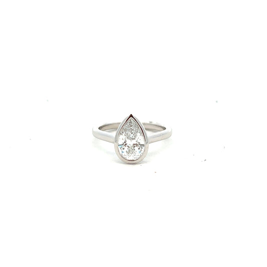 Platinum Laboratory Grown Diamond 1.57ct Pear Cut Bezel Set Ring Size N