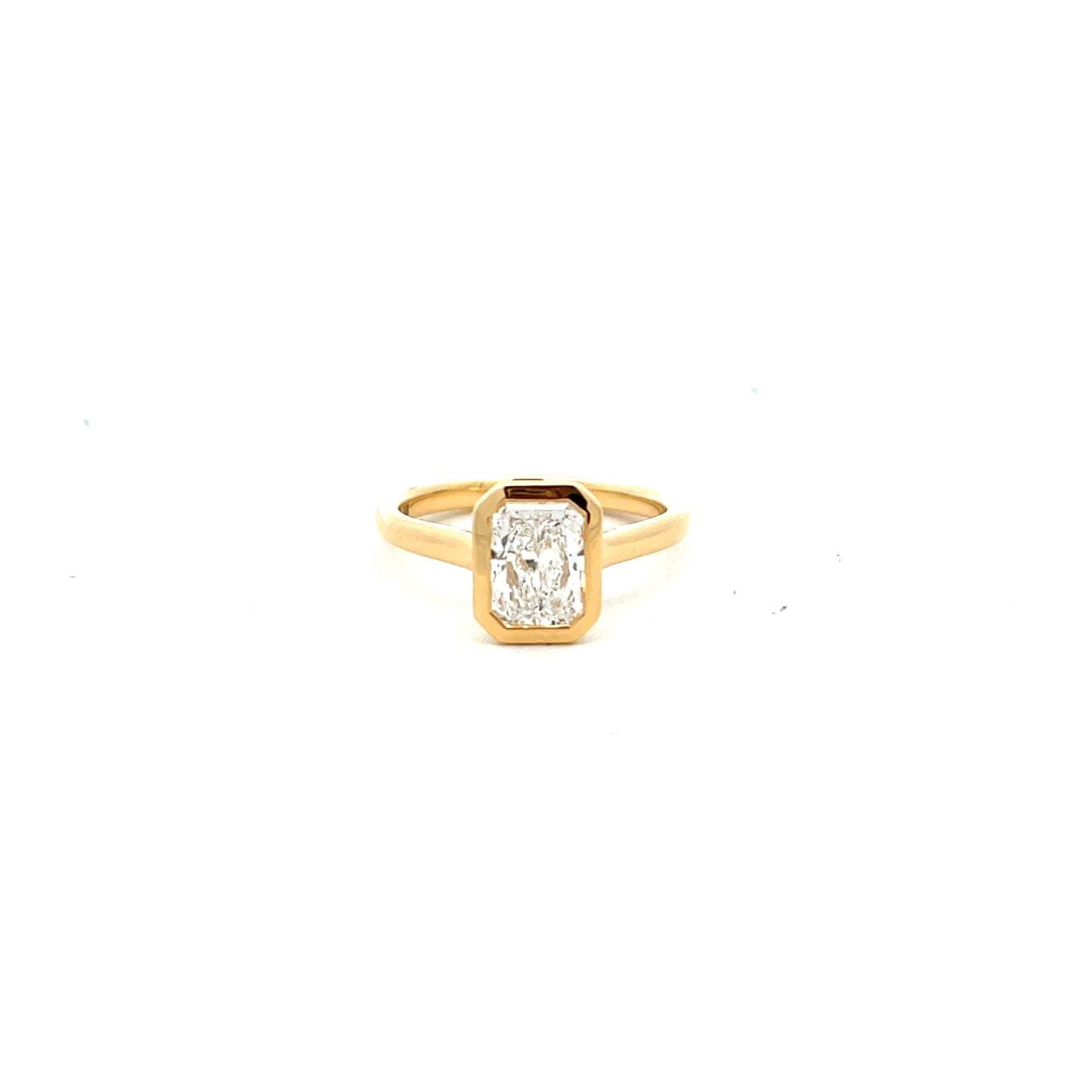 18ct Yellow Gold 1.52ct Radiant Cut Bezel Set Laboratory Grown Diamond Ring Size O