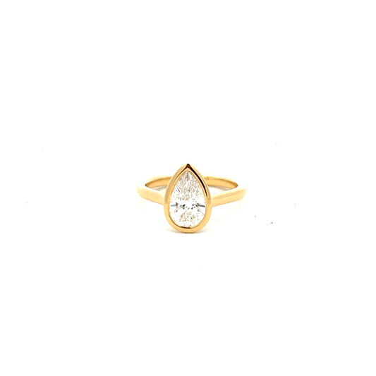 18ct Yellow Gold 1.51ct Pear Cut Bezel Set Laboratory Grown Diamond Ring Size N