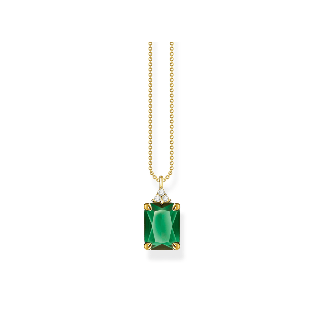 Thomas Sabo Yellow Gold Plated Deep Green and Cubic Zirconia Pendant and Chain KE2089-971-6