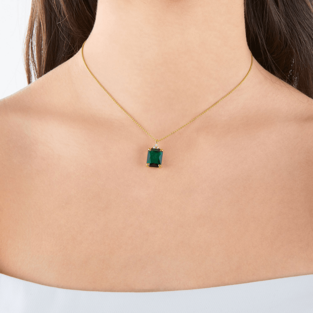 Thomas Sabo Yellow Gold Plated Deep Green and Cubic Zirconia Pendant and Chain KE2089-971-6