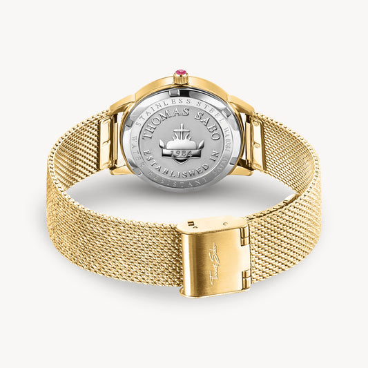 Thomas Sabo Yellow Gold Plated 33mm Case and Mesh Bracelet Champagne 3D Snake Dial Watch WA0384-264-207
