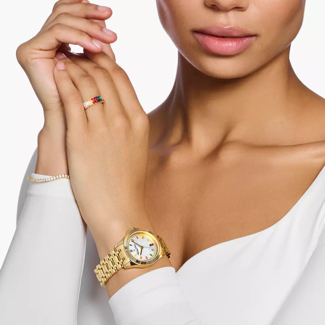 Thomas Sabo Yellow Gold Plated Divine Rainbow Multi Cubic Zirconia Dial Bracelet Watch WA0395-264-207