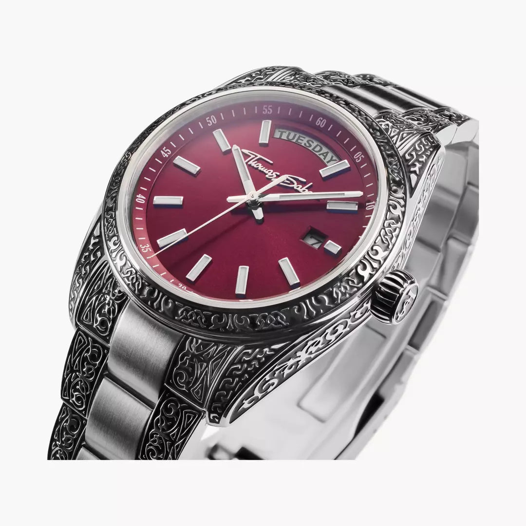 Thomas Sabo Rebel Revive 36mm Dark Red Dial Bracelet Watch WA0425-201-201