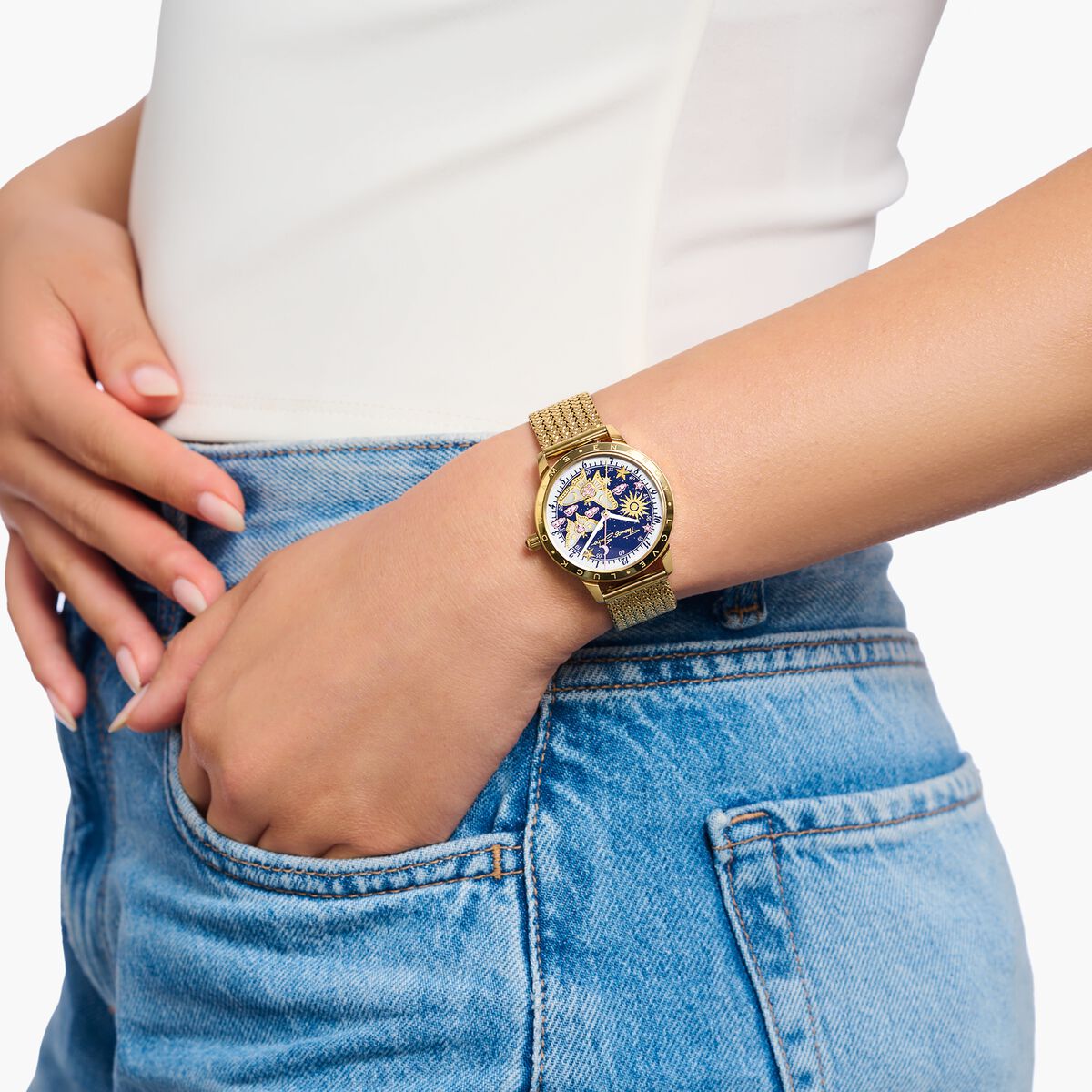 Thomas Sabo Yellow Gold Plated Butterflies Mesh Bracelet Watch WA0430-291-207
