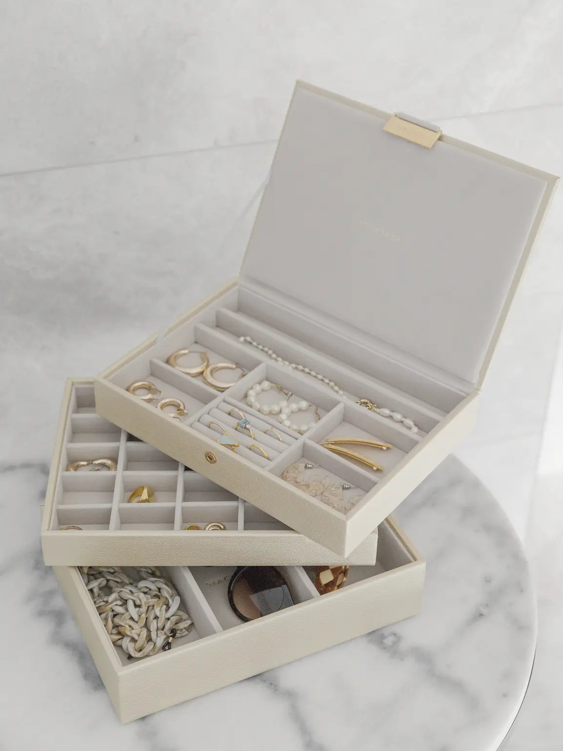 Stackers Limited Edition Metallic Pearl Classic Set of Three Layers Jewellery Box