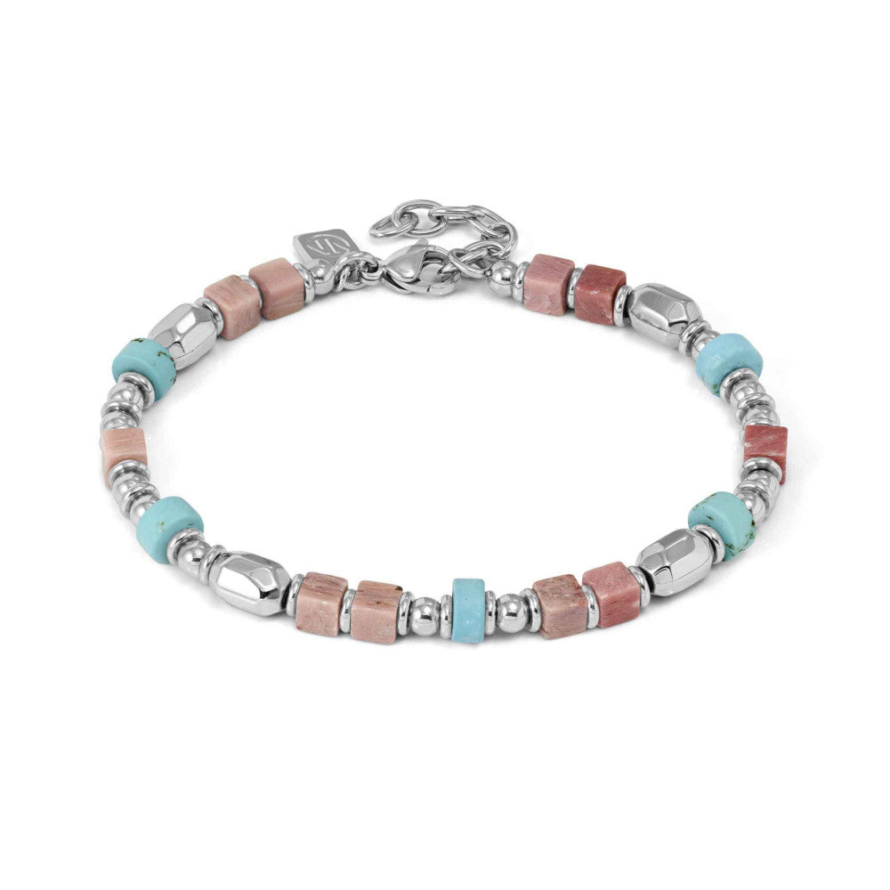 Nomination Instinct Style Stainless Steel Nuggets And Natural Turquoise And Pink Jade Bracelet 027936/098