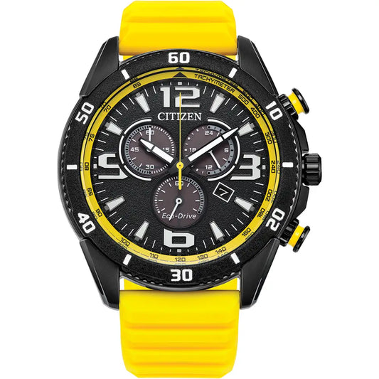 Citizen Black and Yellow 100M Sport Chronograph Yellow Strap Watch AT2585-08E