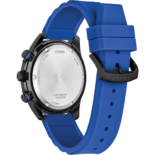 Citizen Blue Black 100M Sport Chronograph Blue Strap Watch AT2586-05E