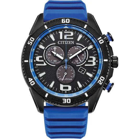 Citizen Blue Black 100M Sport Chronograph Blue Strap Watch AT2586-05E