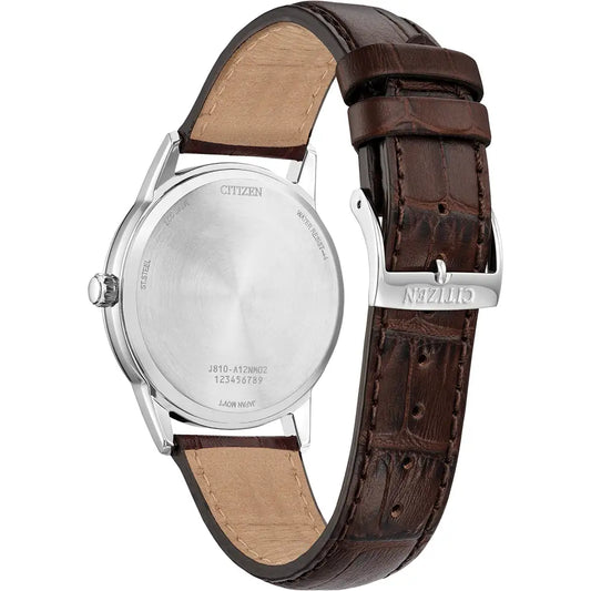 Citizen Stainless Steel Brown Leather Strap Watch AW1780-25A