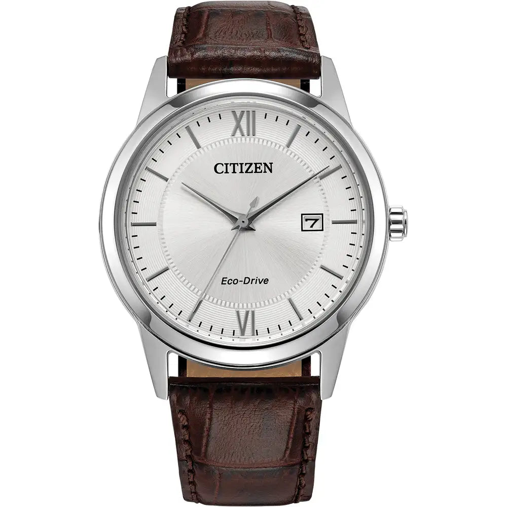 Citizen Stainless Steel Brown Leather Strap Watch AW1780-25A