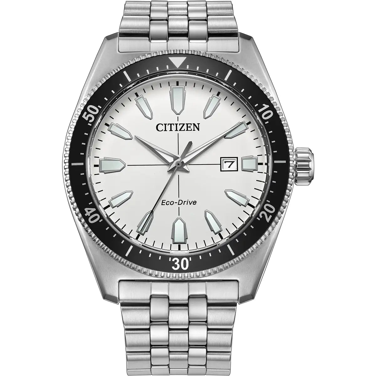 Citizen Sports 100M White Dial Black Bezel Stainless Steel Watch AW1911-53A