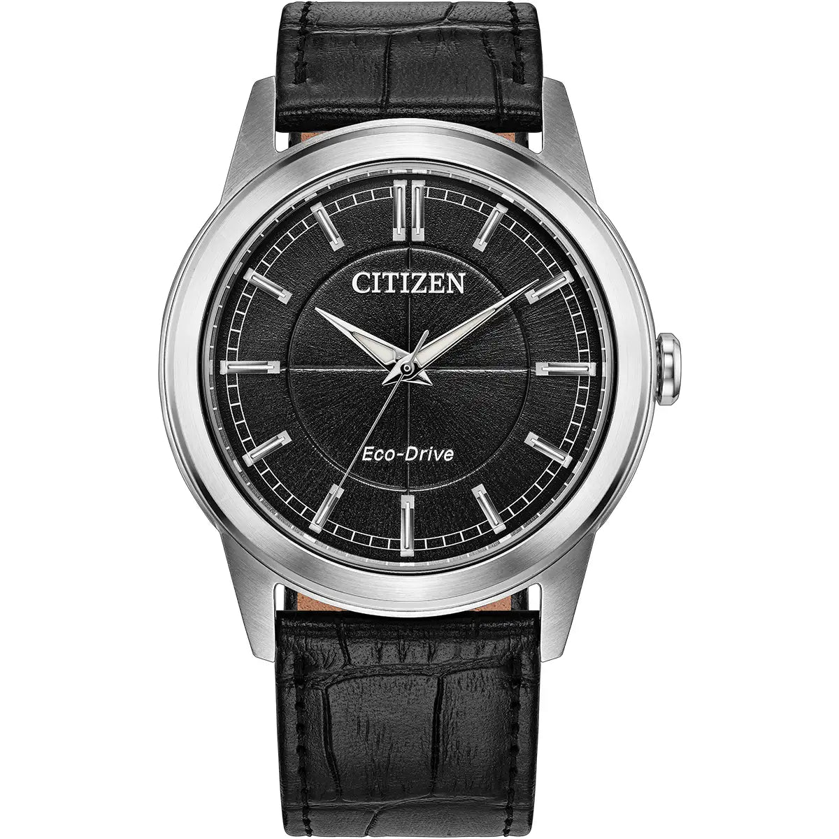 Citizen Rolan Black Leather Strap with Black Dial Steel Case Watch AW2110-06E