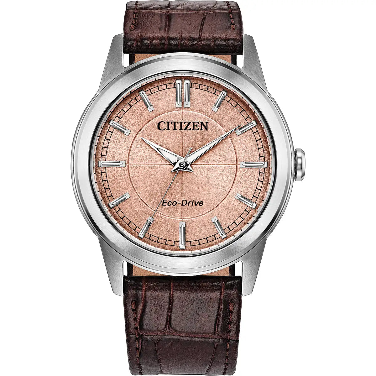 Citizen Rolan Brown Leather Strap With Salmon Pink Steel Case Strap Watch AW2110-14Z