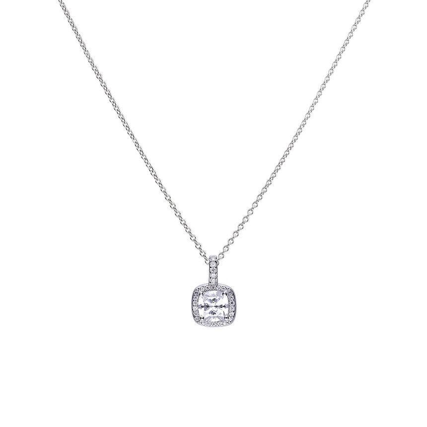 Diamonfire Silver Cushion Halo Cubic Zirconia Pendant and Chain P4617