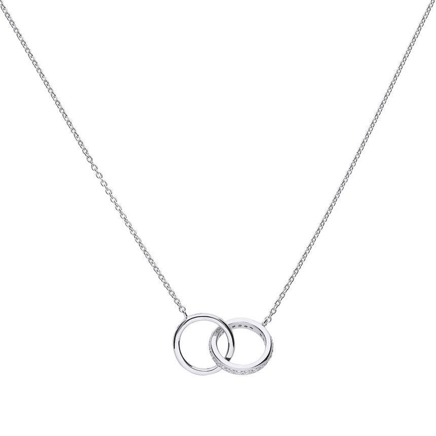 Diamonfire Silver White Zirconia Two Meshing Rings Necklace N4235