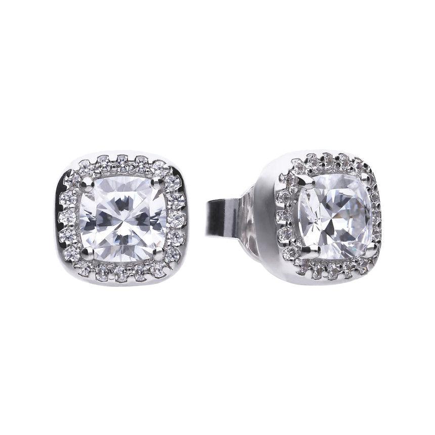 Diamonfire Silver Cushion Halo Cubic Zirconia Stud Earrings E5590
