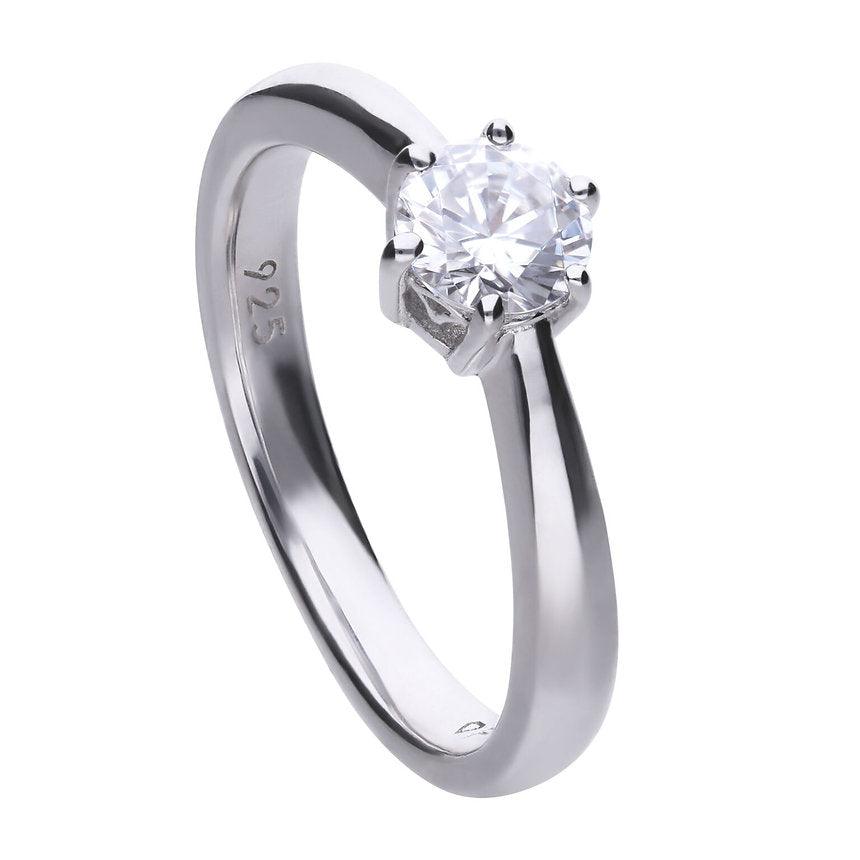 Diamonfire Silver White 6 Claw Solitaire Zirconia Ring R3619 O