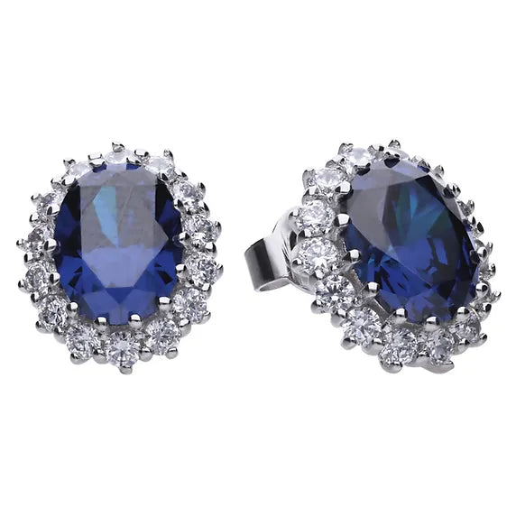 Diamonfire Blue and White Cubic Zirconia Oval Stud Earrings E5586