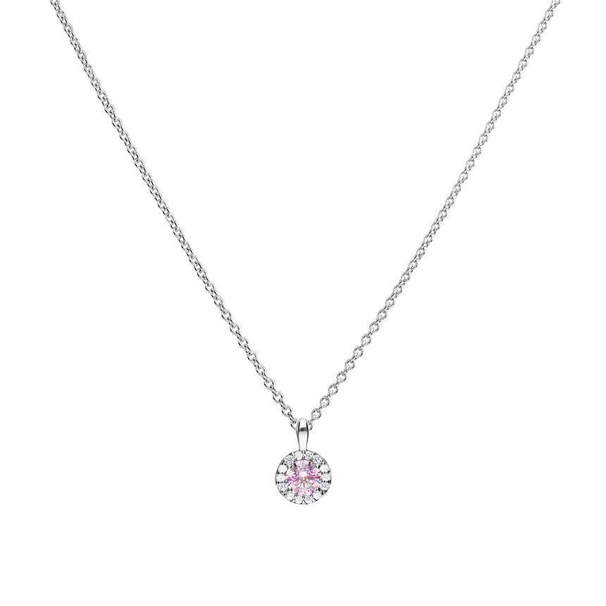 Diamonfire Silver Pink Cubic Zirconia Halo Pendant and Chain P4779