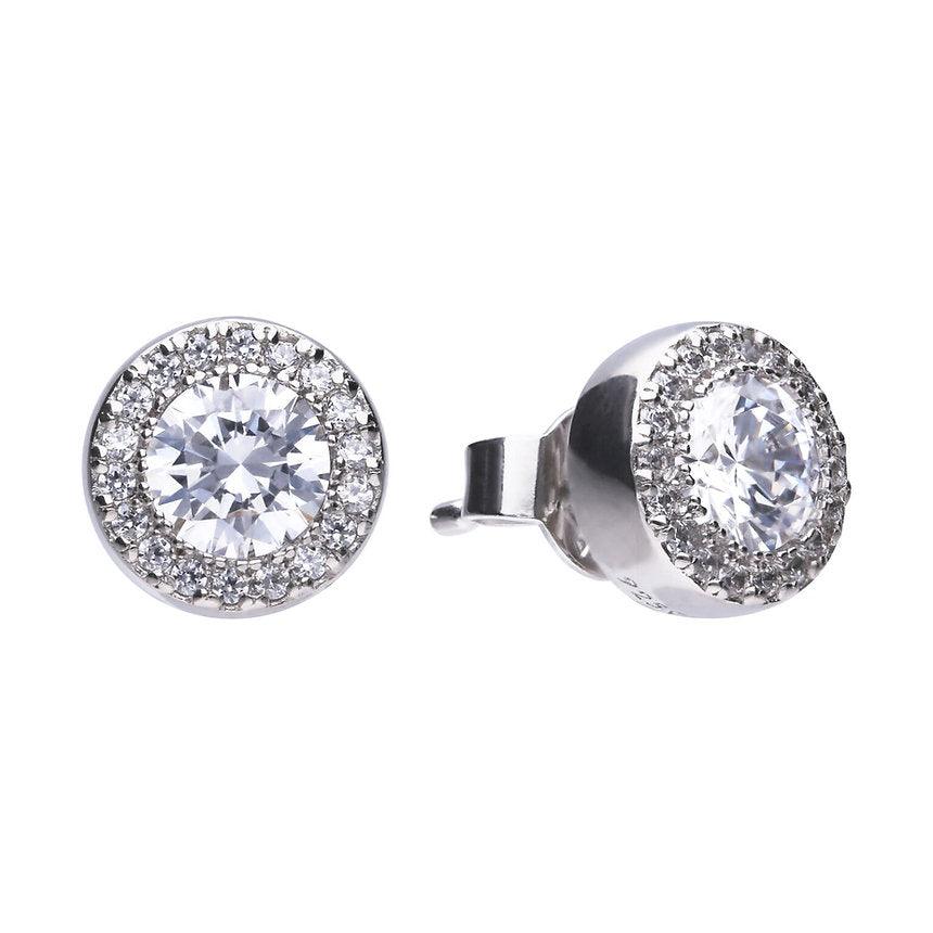 Diamonfire Silver Round Halo Cubic Zirconia Stud Earrings E5591