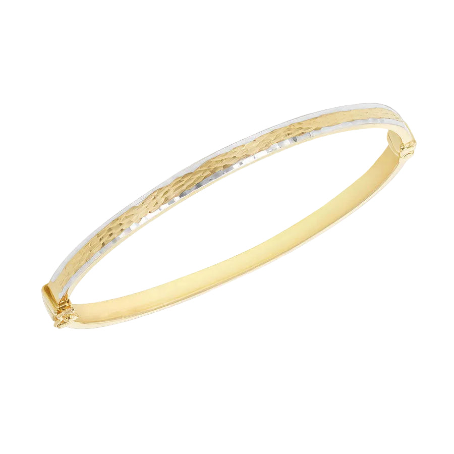 9ct White and Yellow Gold Diamond Cut Bangle