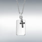 Sterling Silver Black Sapphire Cross and Dog Tag Adjustable Necklace 17.5-21"
