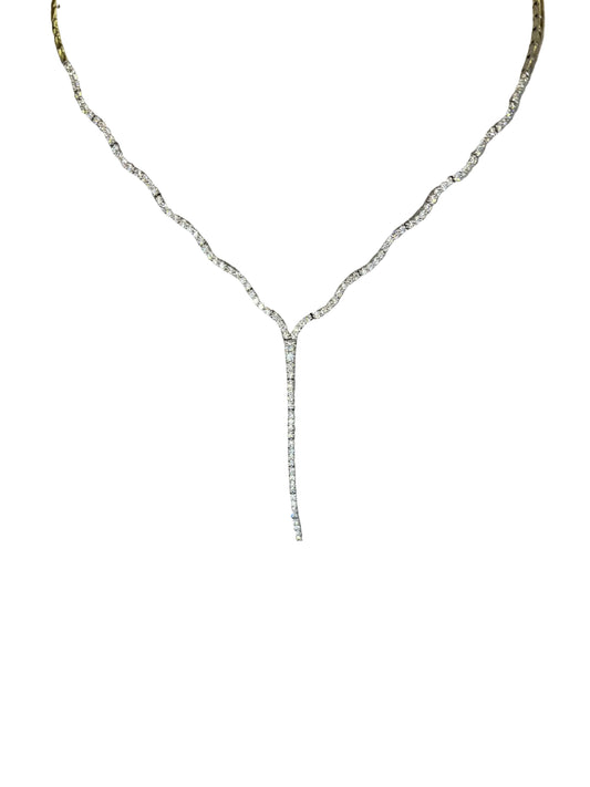 18ct White Gold 116 Brilliant Cut Diamond Y Shaped Necklace