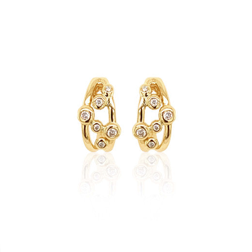 9ct Yellow Gold Diamond Bubble Earrings